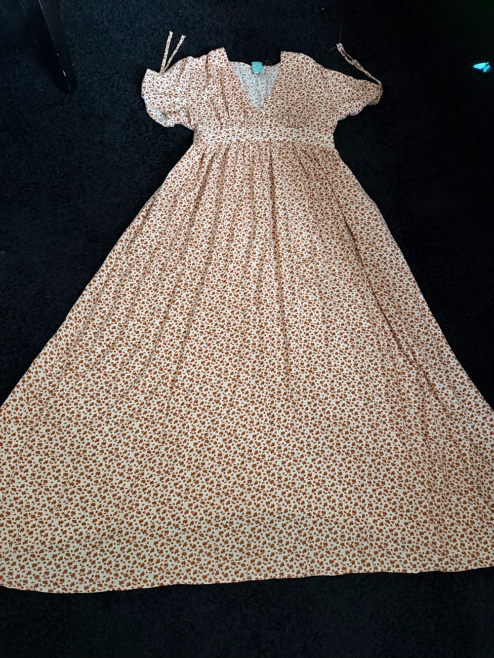 Cream Floral Maxi Dress with Tie-Shoulder Detail